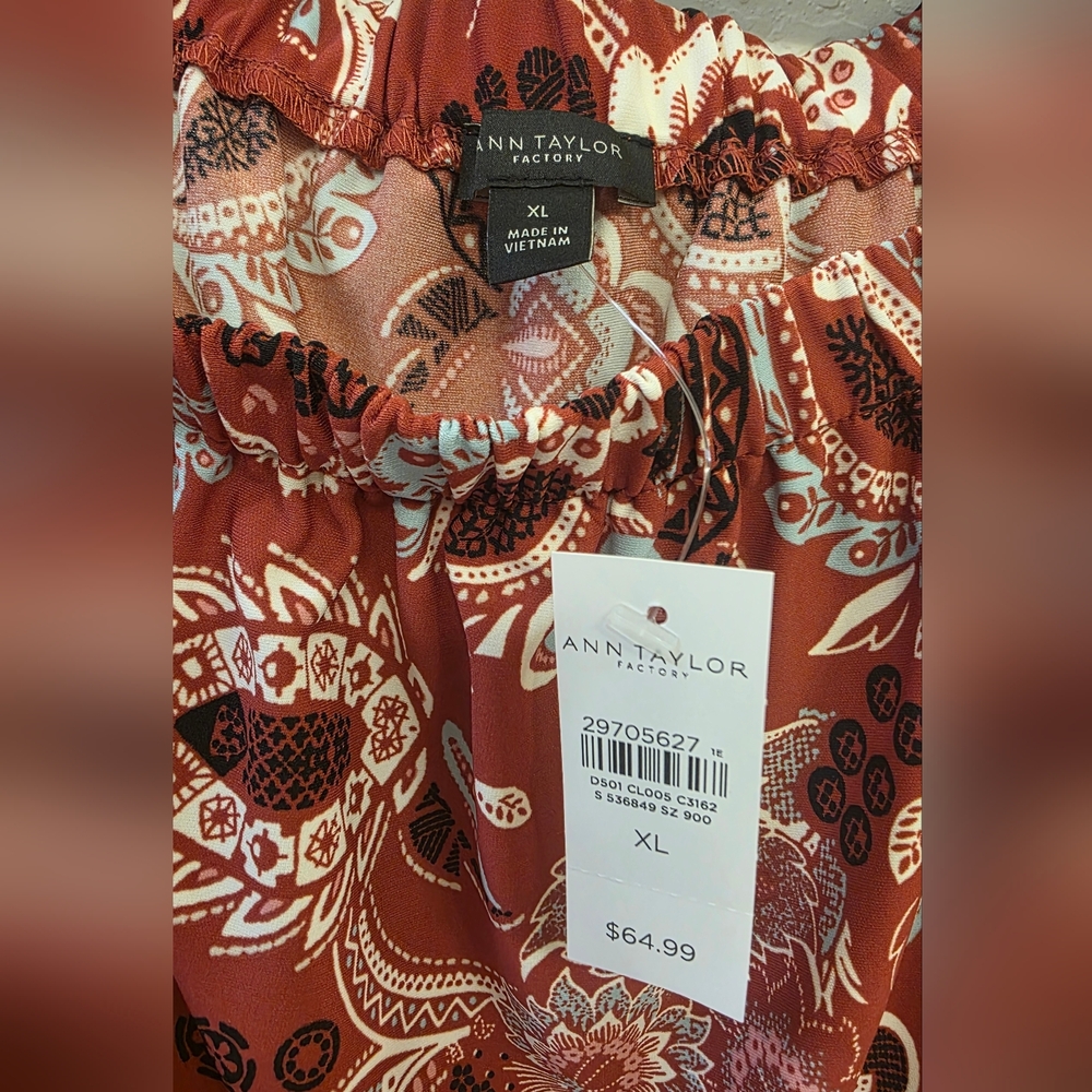 Ann Taylor - Paisley - Off The Shoulder - Tie Cuff- 3/4 Sleeve Top Size XL - Picture 4 of 4